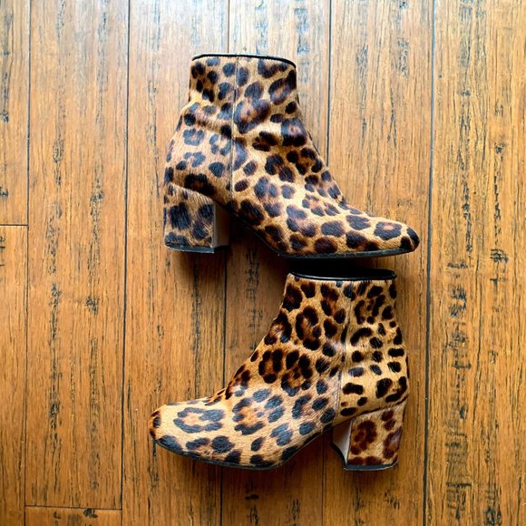 Zara Pony Hair Leopard Print Ankle Boots Leather - Picture 4 of 5
